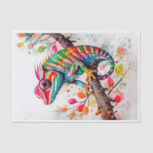 Vibrant Rainbow Chameleon – Watercolor Jungle Art  Tissue Paper