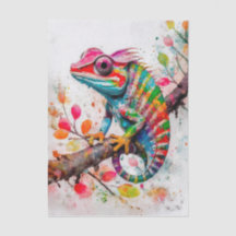 Vibrant Rainbow Chameleon – Watercolor Jungle Art 