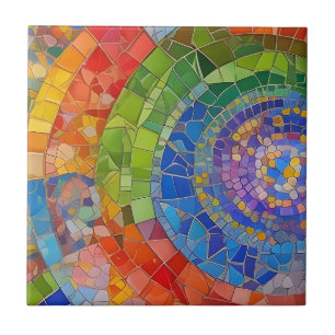 Vibrant Rainbow Circle Vortex Colourful Mosaic Art Tile
