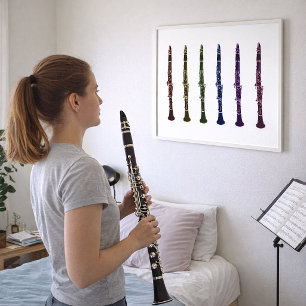 Vibrant Rainbow Clarinet Art Orchestra Band Music Poster