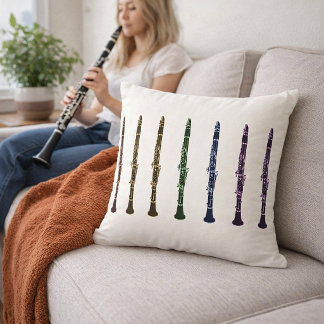 Vibrant Rainbow Clarinet Orchestra Band Music Cushion