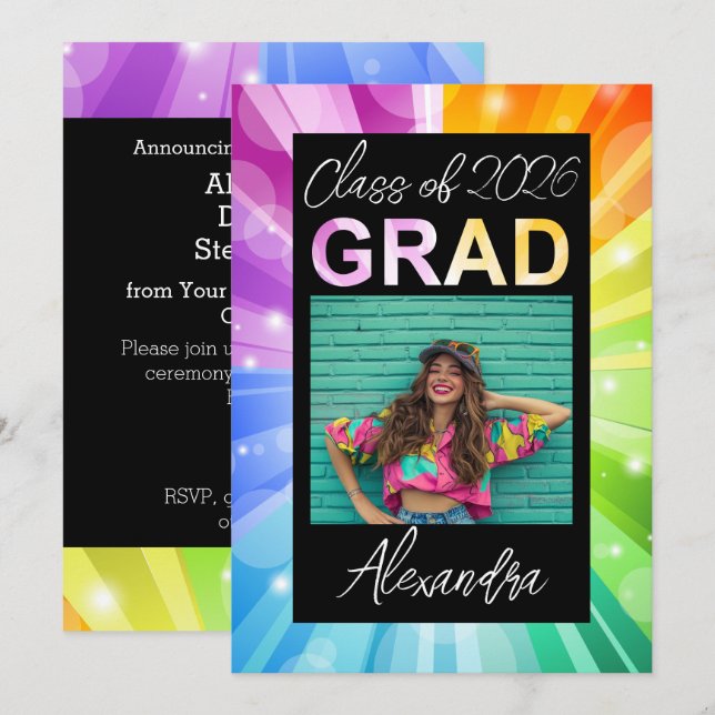 Vibrant Rainbow Class of 2018 Photo Graduation Invitation (Front/Back)