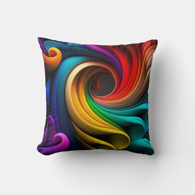 Vibrant rainbow-coloured abstract design cushion (Front)