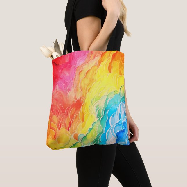 Vibrant Rainbow Colours Mirrored Design Tote Bag (Close Up)