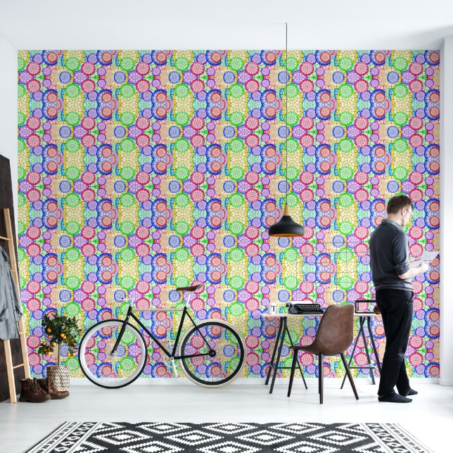 Vibrant Rainbow Concentric Circles Wallpaper (Living Room)