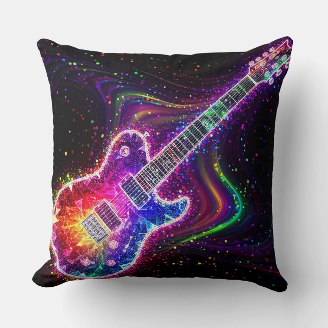 Vibrant Rainbow Electric Guitar With Abstract Cushion (Front)