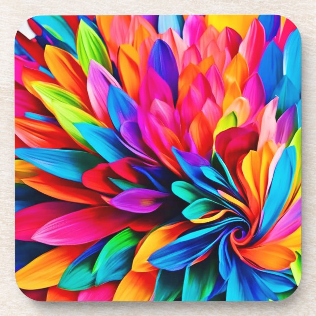 Vibrant Rainbow Flower Abstract Coaster (Front)