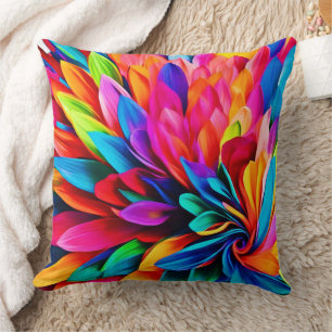 Vibrant Rainbow Flower Abstract Cushion