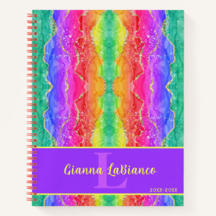 Vibrant Rainbow Gem Agate Watercolor Glitter Notebook