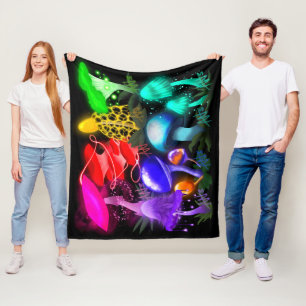 Vibrant Rainbow Glowing Mushrooms Fleece Blanket