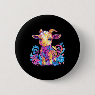 Vibrant Rainbow Goat Illustration Art 6 Cm Round Badge