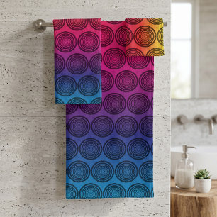 Vibrant Rainbow Gradient Retro Concentric Circles Bath Towel Set
