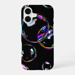 Vibrant Rainbow Holographic Soap Bubbles on Black  iPhone 16 Case