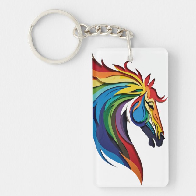 Vibrant Rainbow Horse Silhouette Key Ring (Front)