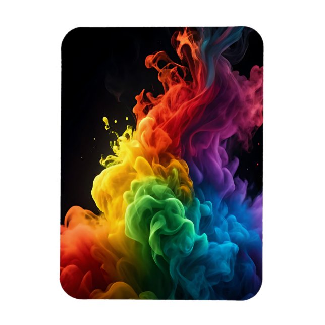 Vibrant rainbow ink-smoke cloud black background magnet (Vertical)
