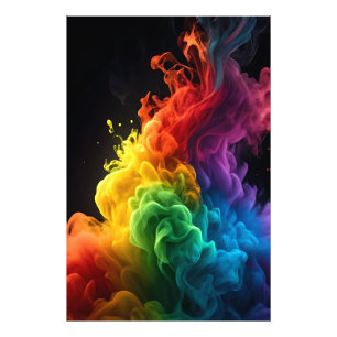 Vibrant rainbow ink-smoke cloud black background photo print