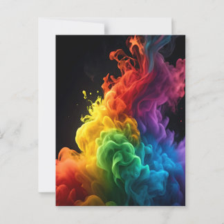 Vibrant rainbow ink-smoke cloud black background postcard