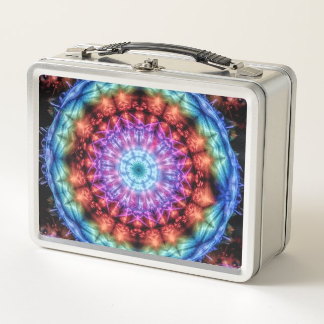 Vibrant Rainbow Kaleidoscope Colourful Mandala Metal Lunch Box (Front)