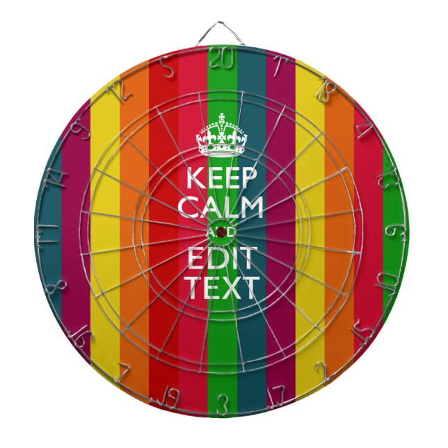 Vibrant Rainbow Keep Calm And Your Text Customise Dartboard (Front)