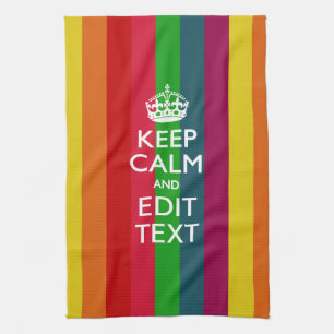 Vibrant Rainbow Keep Calm And Your Text Customise Tea Towel