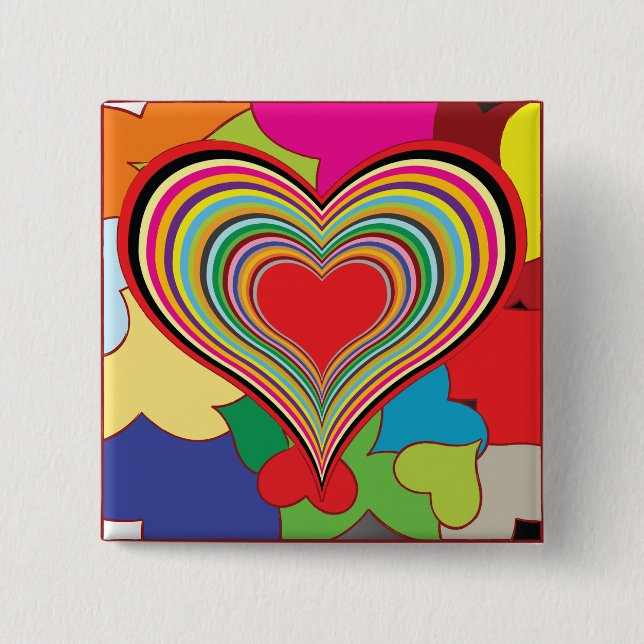 Vibrant Rainbow Layered Heart Abstract 15 Cm Square Badge (Front)
