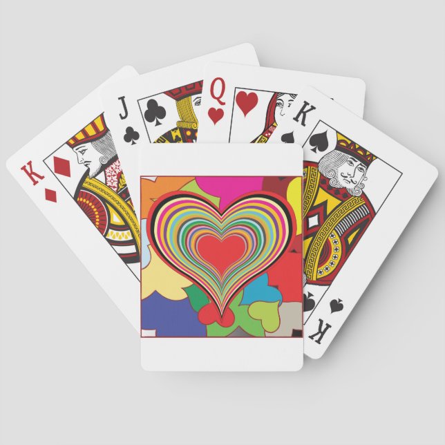 Vibrant Rainbow Layered Heart Abstract Playing Cards (Back)