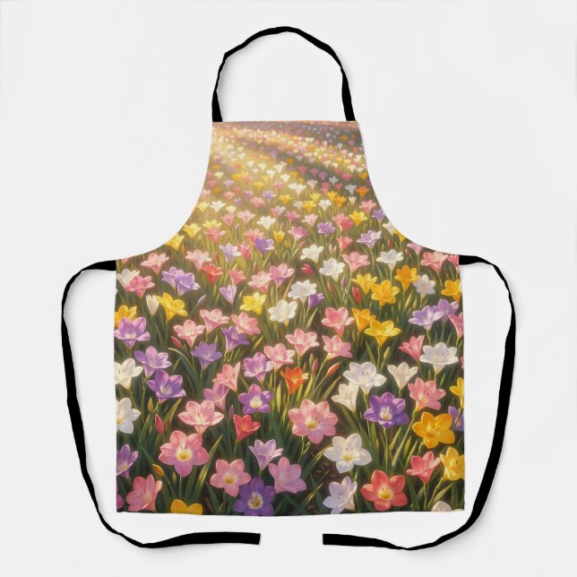 Vibrant Rainbow Lily Flower Field Apron (Front)