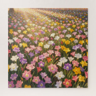 Vibrant Rainbow Lily Flower Field Jigsaw Puzzle