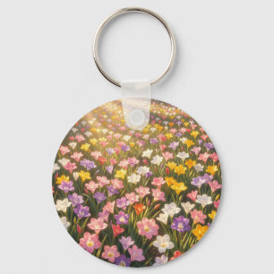 Vibrant Rainbow Lily Flower Field Key Ring