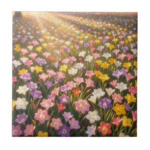 Vibrant Rainbow Lily Flower Field Tile