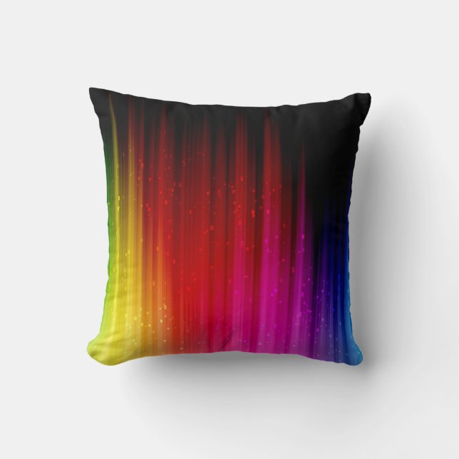 Vibrant Rainbow -  Multicolored Streaks Pattern Cushion (Front)