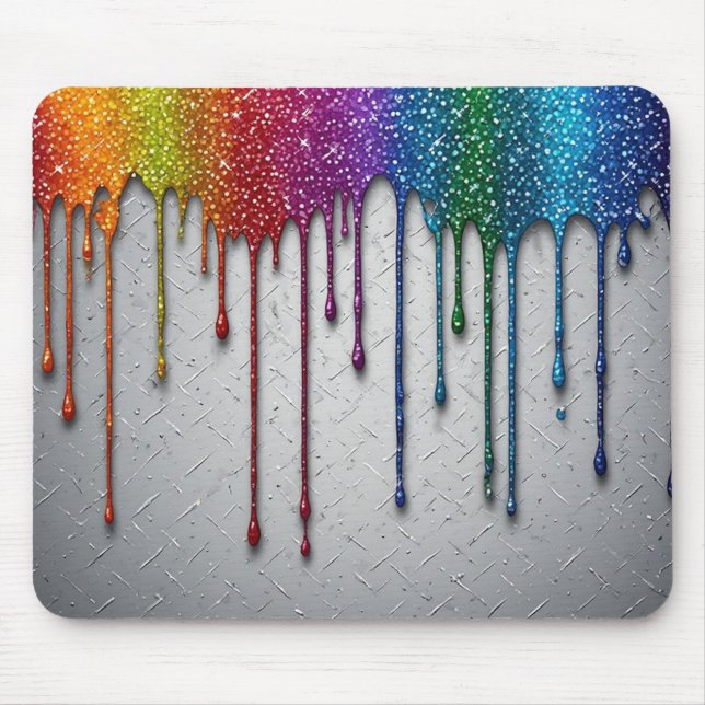 Vibrant Rainbow Paint Drips Mouse Mat (Front)