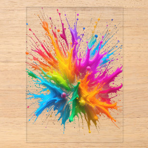 Vibrant Rainbow Paint Splatter Explosion Acrylic Invitations
