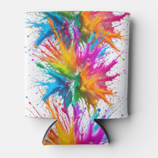 Vibrant Rainbow Paint Splatter Explosion Can Cooler