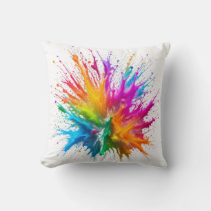 Vibrant Rainbow Paint Splatter Explosion Cushion