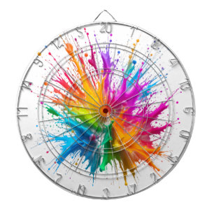 Vibrant Rainbow Paint Splatter Explosion Dartboard