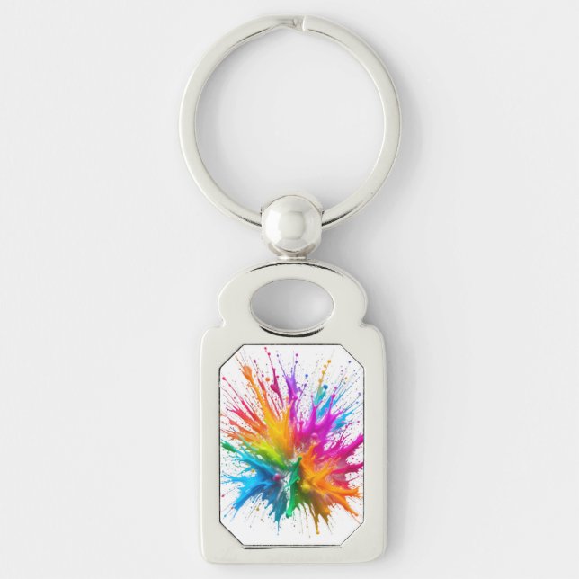 Vibrant Rainbow Paint Splatter Explosion Key Ring (Front)