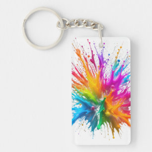 Vibrant Rainbow Paint Splatter Explosion Key Ring