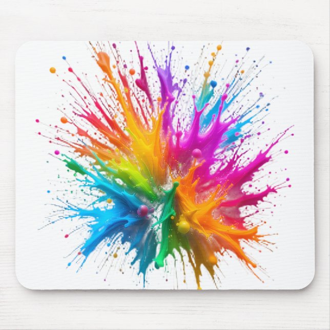 Vibrant Rainbow Paint Splatter Explosion Mouse Mat (Front)