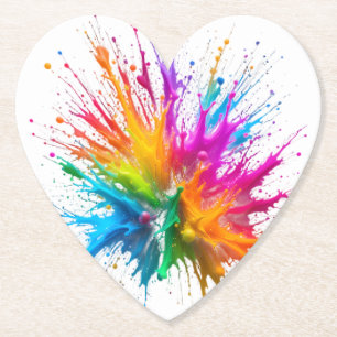 Vibrant Rainbow Paint Splatter Explosion Paper Coaster
