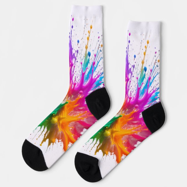 Vibrant Rainbow Paint Splatter Explosion Socks (Left)