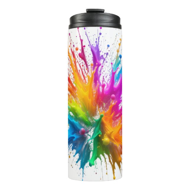 Vibrant Rainbow Paint Splatter Explosion Thermal Tumbler (Front)