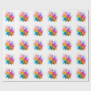 Vibrant Rainbow Paint Splatter Explosion Wrapping Paper