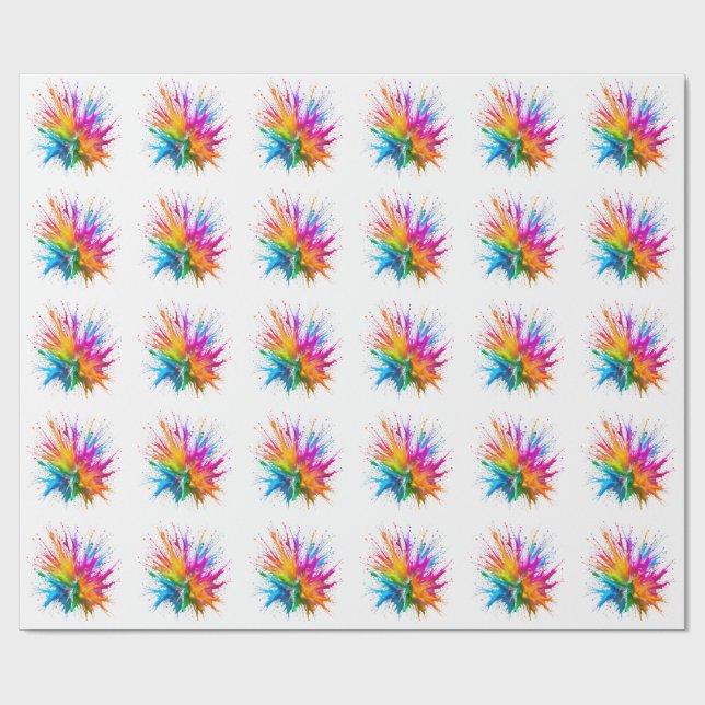Vibrant Rainbow Paint Splatter Explosion Wrapping Paper (Flat)