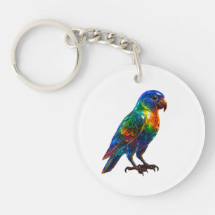 Vibrant Rainbow Parrot Art – Colourful Glass Effec Key Ring