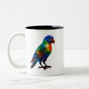 Vibrant Rainbow Parrot Art – Colourful Glass Effec Two-Tone Coffee Mug