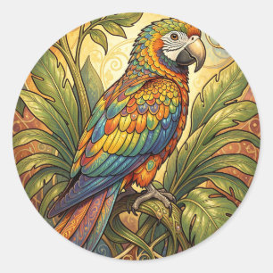 Vibrant Rainbow Parrot Art Nouveau Classic Round Sticker