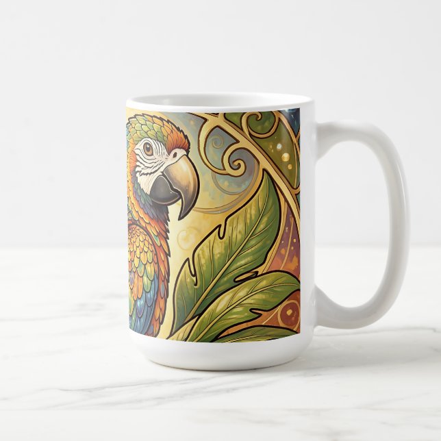 Vibrant Rainbow Parrot Art Nouveau Coffee Mug (Right)