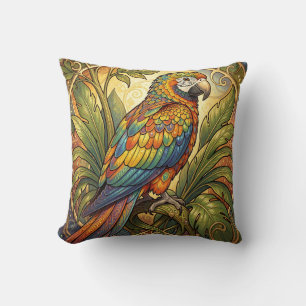 Vibrant Rainbow Parrot Art Nouveau Cushion