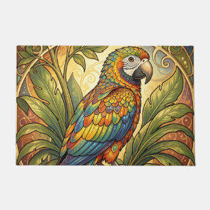Vibrant Rainbow Parrot Art Nouveau Doormat